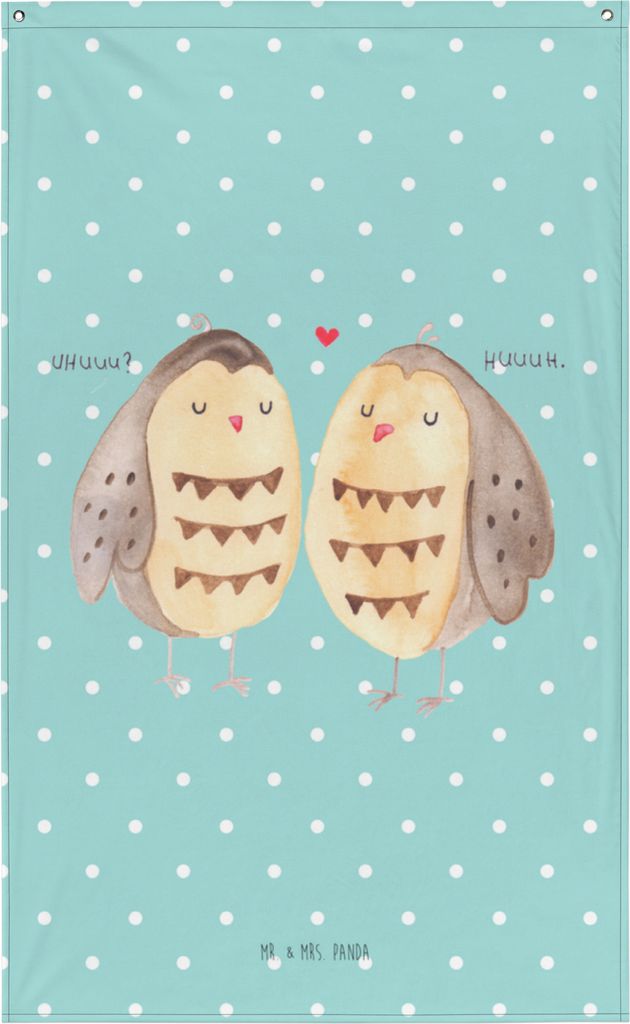 Mr. & Mrs. Panda Tapisserie Eulen Liebe - Türkis Pastell - Geschenk, Stoffbild, Hochzeit Spruch, Gobelin, Eule, Romantisch, Owl, Wandbild, Wandtep...