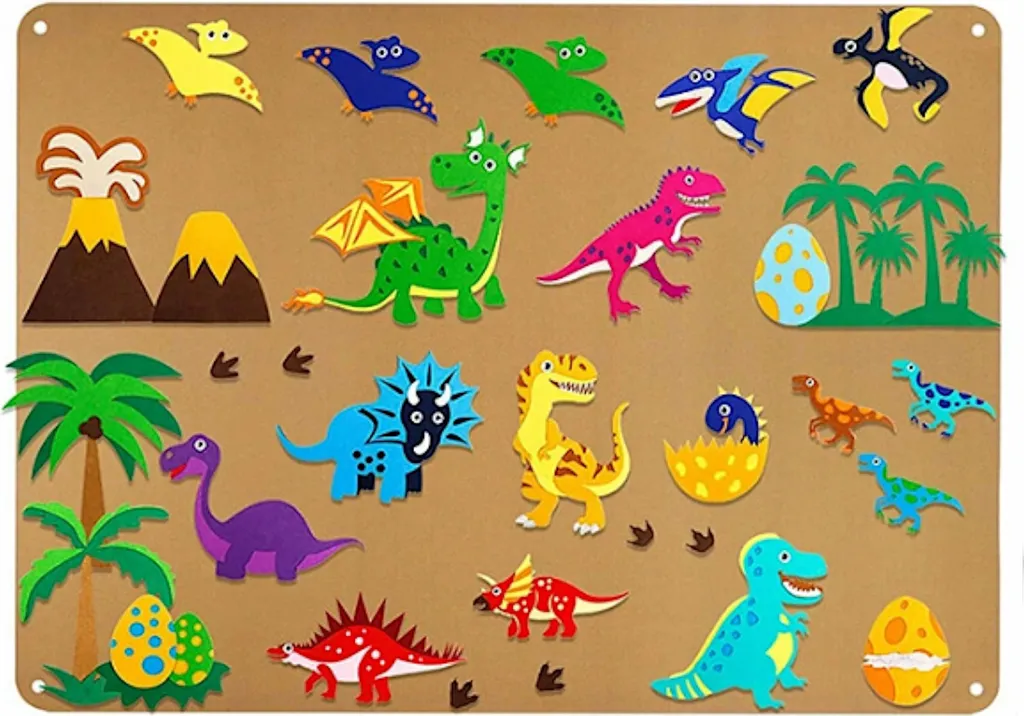 Tapis Pédagogique en Feutre Montessori Dinosaure avec Éléments Velcro
