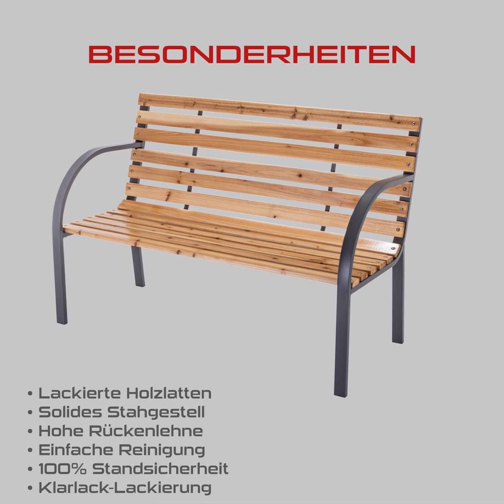 Holz-Gartenbank GB-120 Aus Massivholz - 119 Cm Sitzbank Für Terrasse Und Garten