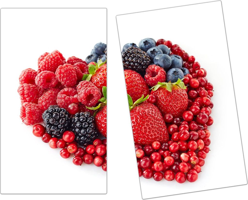 Spritzschutz Herdabdeckplatte Schneidebrett aus Glas Herz aus Beeren 2-Teilig (60x52cm)