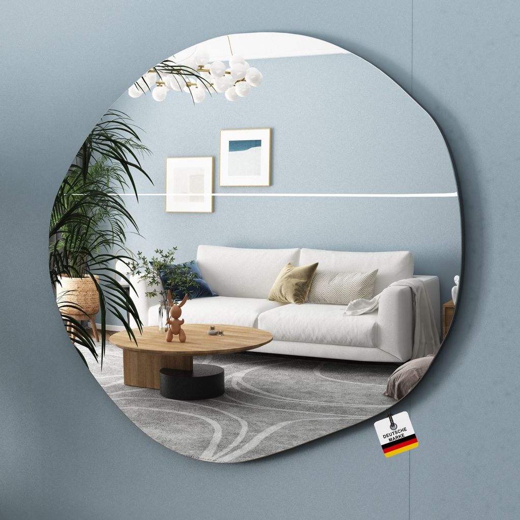 Albatros Designerspiegel Asymmetrisch 60 x 45 cm Wandspiegel oder Türspiegel, Moderne organische Form Spiegel Rund und Groß Asymmetrischer Spiege...