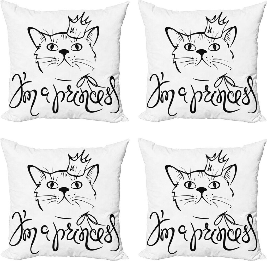 ABAKUHAUS Prinzessin Kissenbezug Set (4 Stück), Lustige Katze mit Royal Crown, Moderner Doppelseitiger Digitaldruck, 40 cm x 40 cm, Charcoal Grau ...