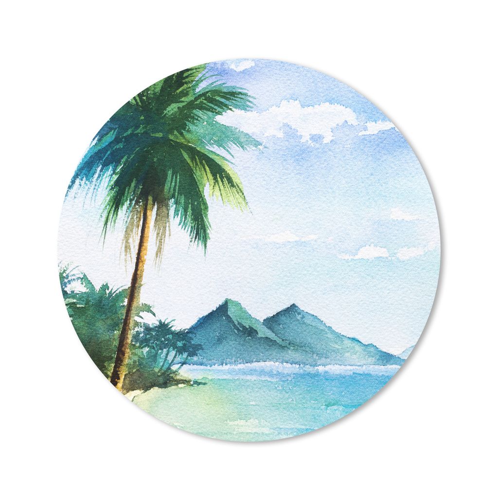 MuchoWow Mauspad Mousepad Aquarell - Meer - Palme 30x30 cm - Mousepads - Maus Mat - Pad - Mausunterlage - Tischunterlage - Schreibtischmatten