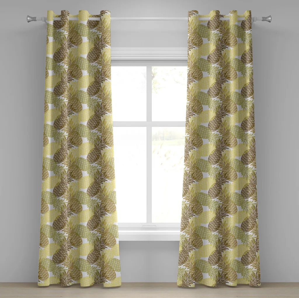 ABAKUHAUS Tenda con occhielli Ananas, tema estivo Sovrapposizioni Curving Tropicale Ananas con stampa Lines, tende decorative a 2 pannelli, 280 cm x 245 cm, multicolore