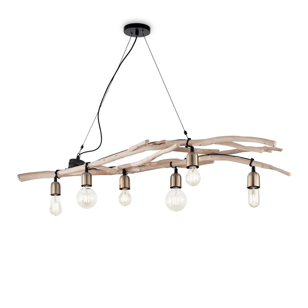Suspension bois 6 ampoules pour éclairer une grande pièce avec style