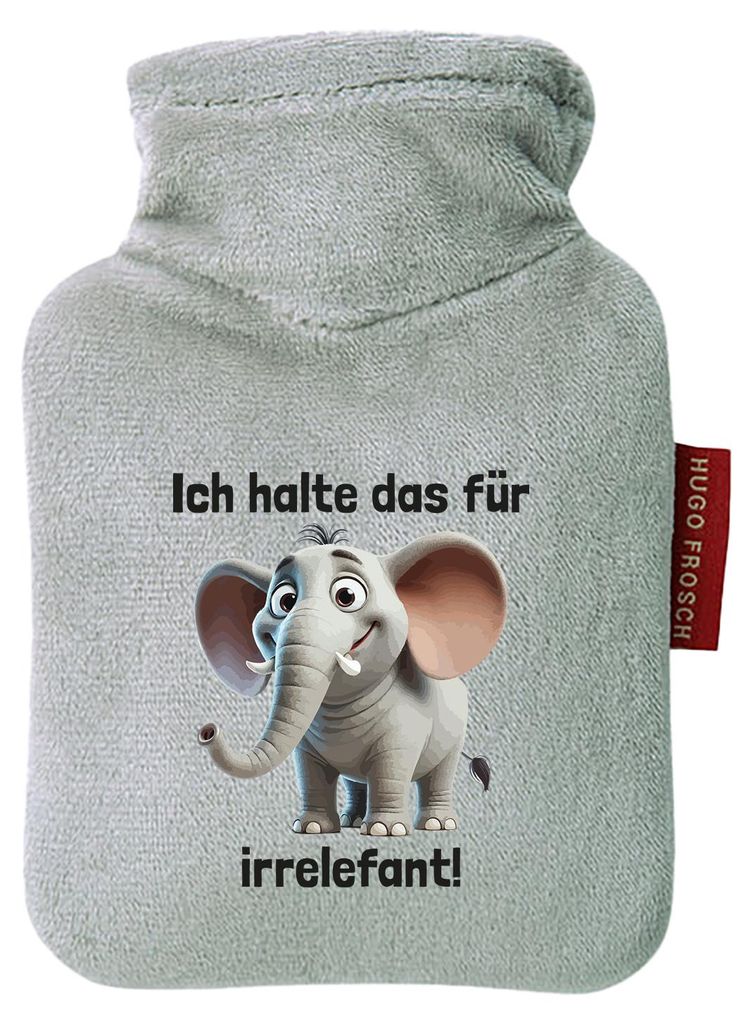 Huuraa Mini-Wärmflasche Ich halte das für irrelefant Elefant Meme 0,2 Liter Grey Mini Veloursbezug Taschenwärmer Geschenkidee