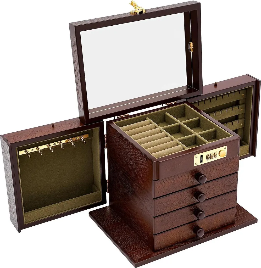 Boîte à bijoux sécurisée bois noir anti-nœuds avec serrure à code