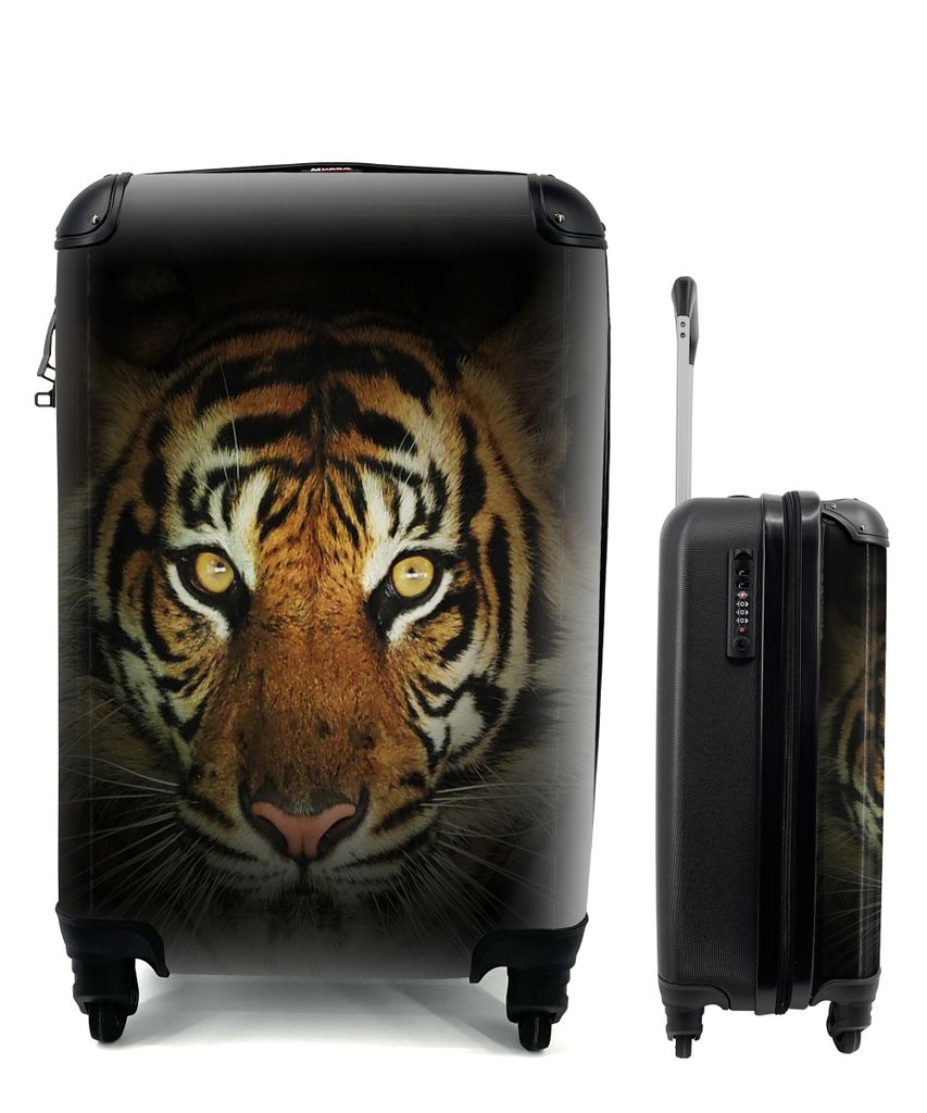 MuchoWow Koffer Handgepäck Trolley Rollkoffer Kleine Reisekoffer mit 4 Rollen - Tiger - Licht - Augen - Cabin Size < 55x40x23 cm & 55x40x20 cm -...