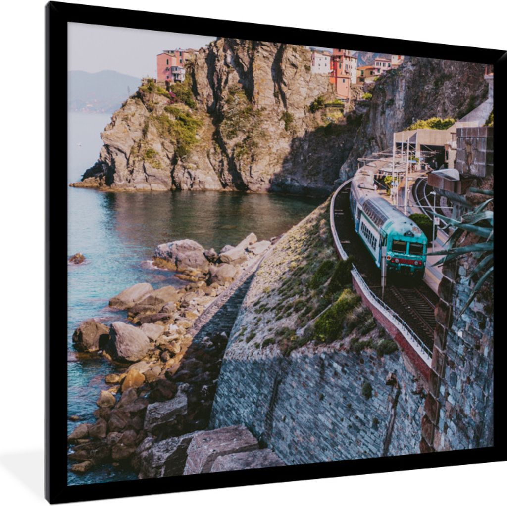 MuchoWow Gerahmtes Poster Italien - Zug - Meer 40x40 cm - Poster mit Schwarzem Bilderrahmen Wandposter Rahmen Foto Bilder - Mit Rahmen - Wanddeko...