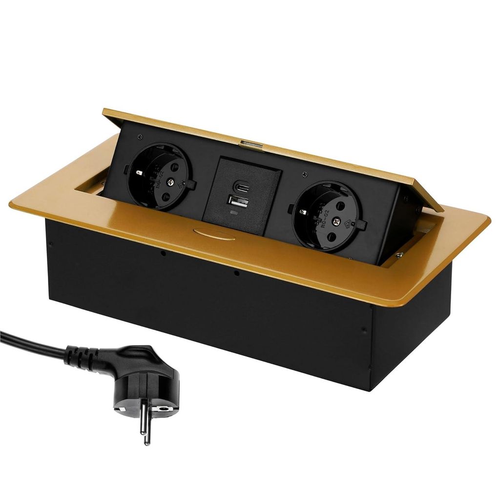 Versenkbare Aluminium Einbausteckdose 2-fach I USB-A USB-C Produktbild 