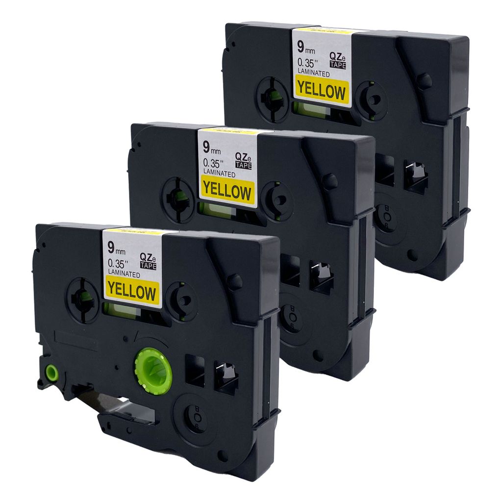 DULA Etikettenband - Kompatibel mit Brother P-Touch Tze-621 - 3 Stück - Schwarz auf gelb - 9mm x 8m