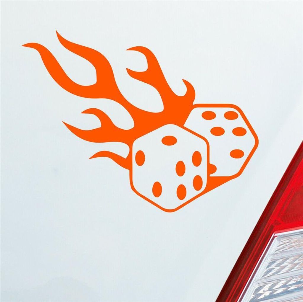 Auto Aufkleber Würfel Flamme Hot Dice Tuning JDM 9x12 cm Orange Sticker Heckscheibenaufkleber