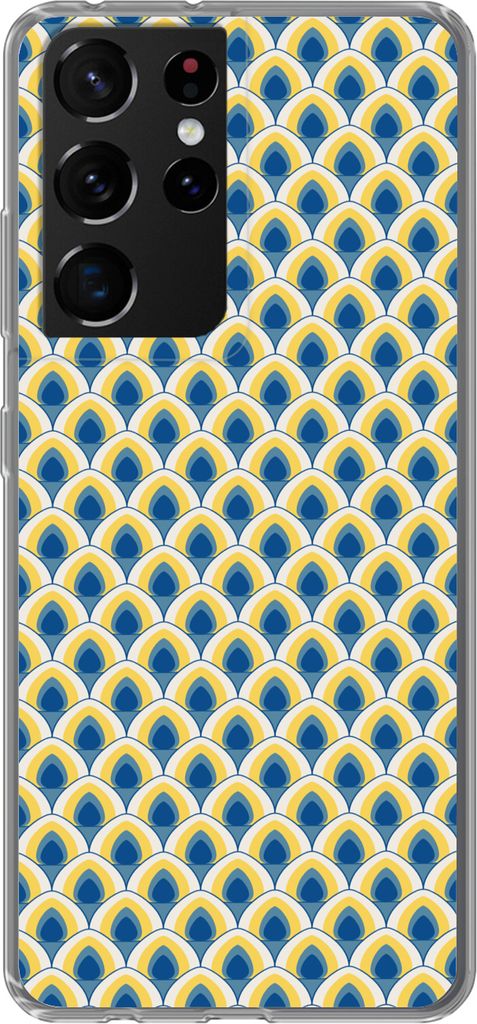 MuchoWow Handyhülle Schutzhülle Hülle für Telefoonhoesje Samsung Galaxy S21 Ultra Design - Muster - Retro - Gelb - Blau Silikon Softcase Hand...