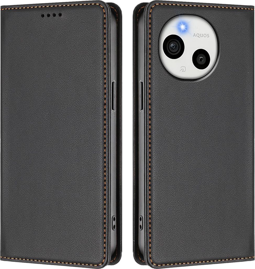 Handyhülle für Sharp Aquos Sense9 Plus, Kunstleder Klapphülle Stoßfeste Magnetische Hülle mit Ständer Schwarz