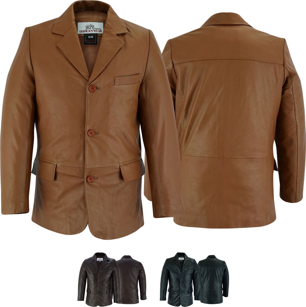 Herren lederblazer Lederjacke aus Lammnappa echtleder Jacke Blazer Leder , Größe:48/S, Farbe:Karamell