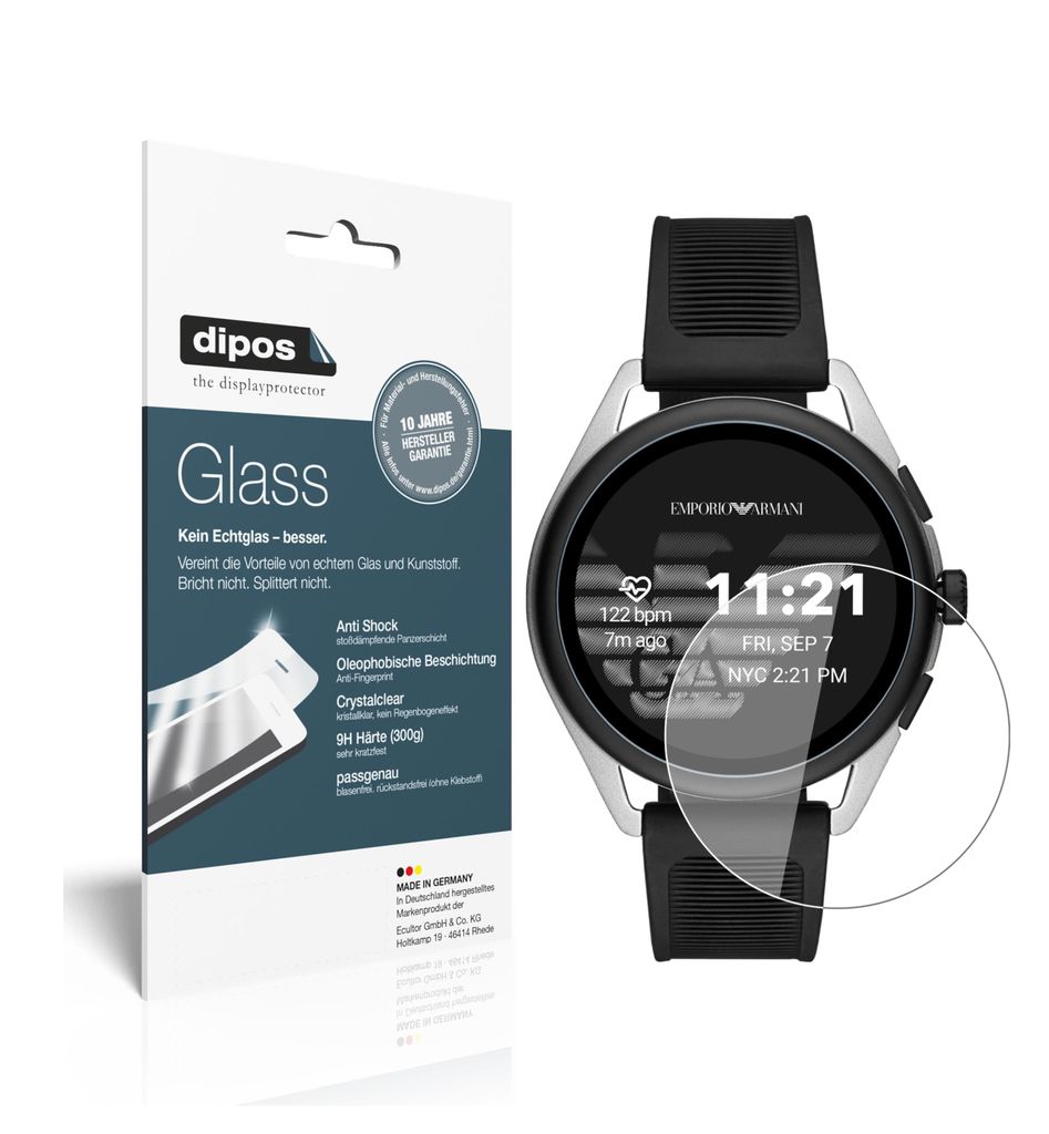 2x Schutzfolie für Emporio Armani Smartwatch 3 - Anti-Shock 9H Folie dipos Glass Kunststoffglas