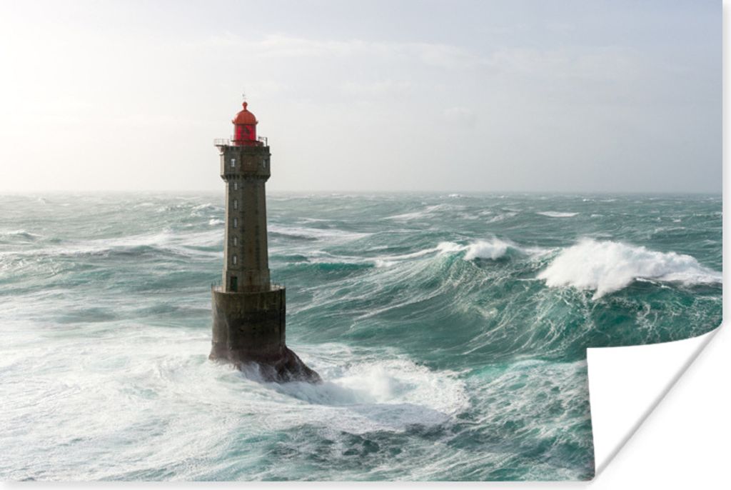 MuchoWow Poster Der französische Leuchtturm von La Jument zwischen den Wellen 60x40 cm - Schlafzimmerdekoration