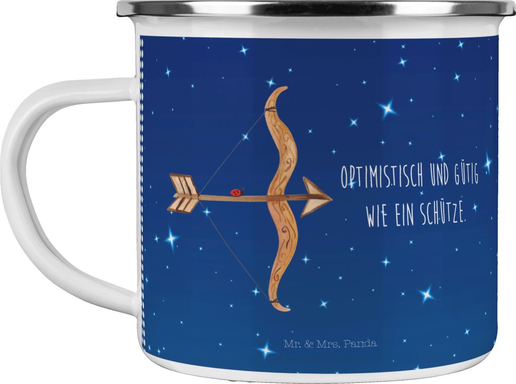 Mr. & Mrs. Panda Pott Sternzeichen Schütze - Sternenhimmel Blau - Geschenk, Geburtstag November, Schützenfest, Emaille Becher, Dezember, Tasse, T...