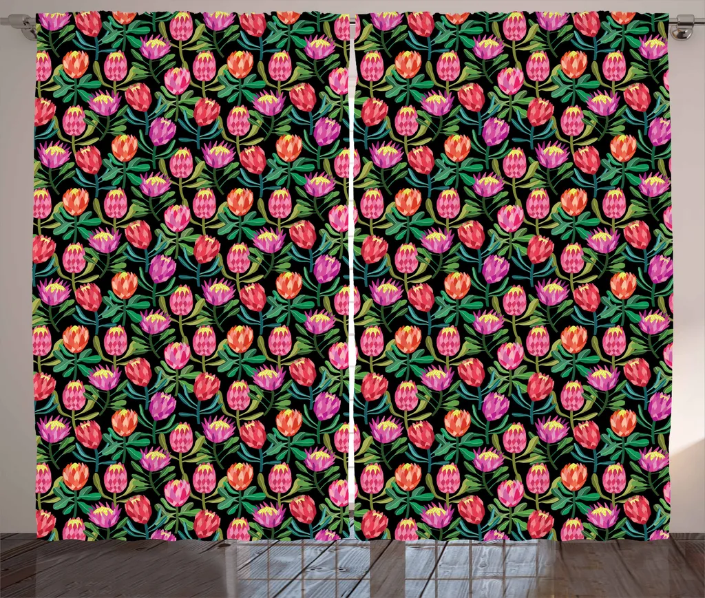ABAKUHAUS Protea Tenda rustica, giardino fiorito colorato, tende universali per soggiorno con passanti e ganci, 280 x 175 cm, multicolore