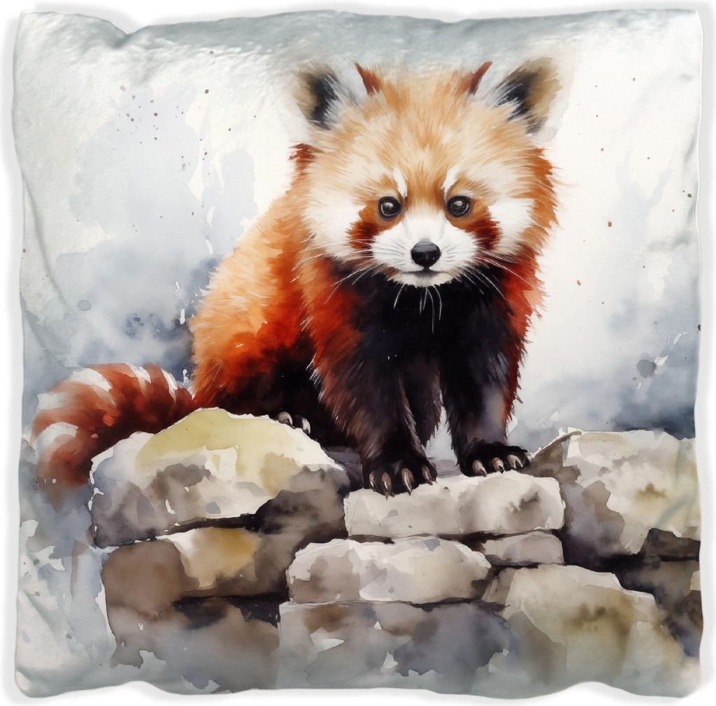 Wallario Premium Kissen, weiche Oberfläche, mit Motiv Neugieriger Rotpanda, Größe: 60 x 60 cm, mit weißer Rückseite