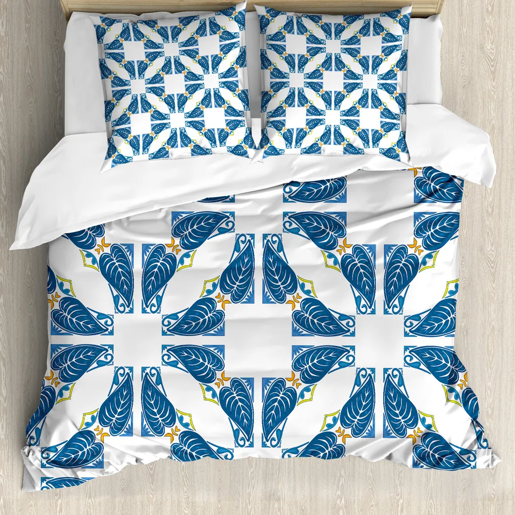 SAPHREAS Copripiumino Super King Size Con Foglie Tropicali Blu Chiaro – 100% Cotone Biologico 200 Fili, Con 2 Federe - 5