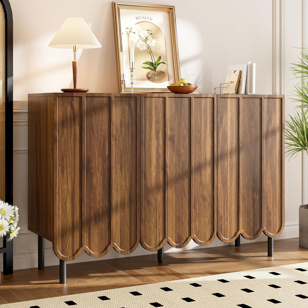 Merax modernes Sideboard grifflos mit Wellentüren, 120x35x80cm, Kommmode mit verstellbare Regale, höhenverstellbare Beine, MDF & Metallfüße, Wa...