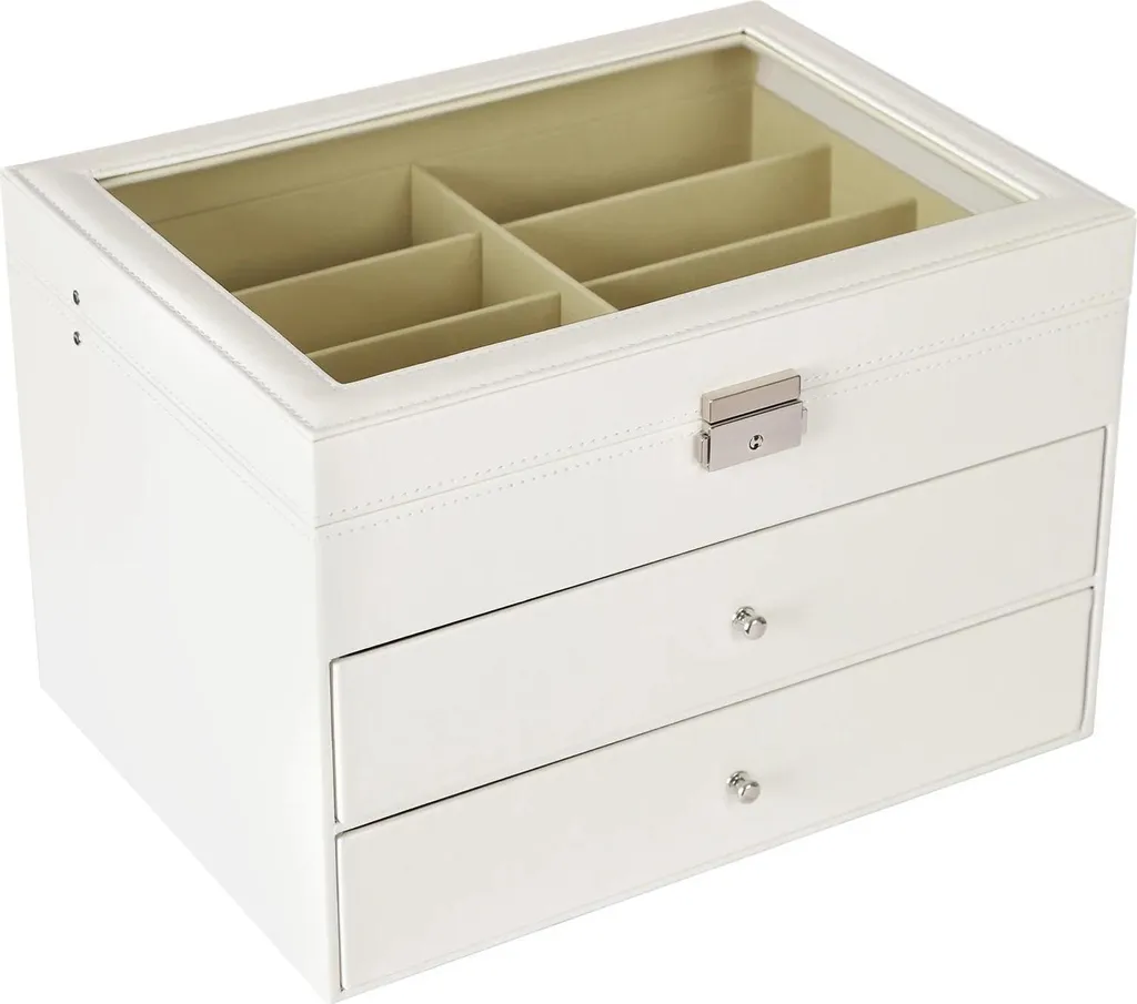 Boîte de rangement lunettes 24 paires, 3 étages en bois blanc mat