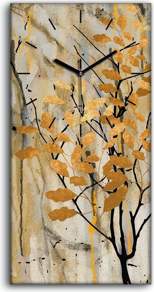 Leinwand Wanduhr Wandkunst Uhr 30x60 Malerei Abstrakte Kunst Verlässt Zweige - schwarze Hände