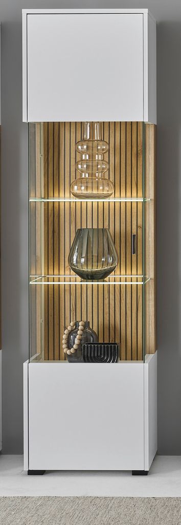 Vitrine "Merced" Glasvitrine weiß mit Eiche 48 x 180 cm, Produktbild 