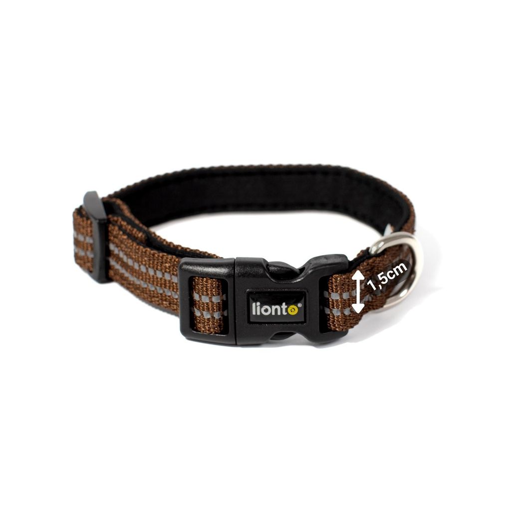 lionto Katzenhalsband reflektierend, gepolstert & verstellbar aus Nylon und Neopren, XS (20–30 cm), braun
