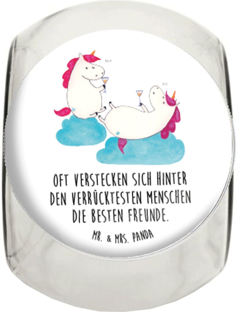 Mr. & Mrs. Panda Frischhaltedose Einhorn Sekt L 870ml - Weiß - Geschenk, Unicorn, Bonboniere, Einhörner, glasbehälter, Korken, BFF, Party, Kaffe...