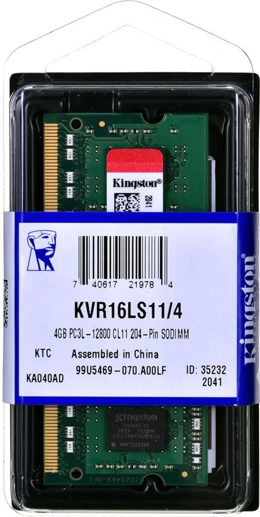 Mémoire RAM D3S 4GB 1600MHz DDR3L CL11 KVR pour PC Portable et Laptop
