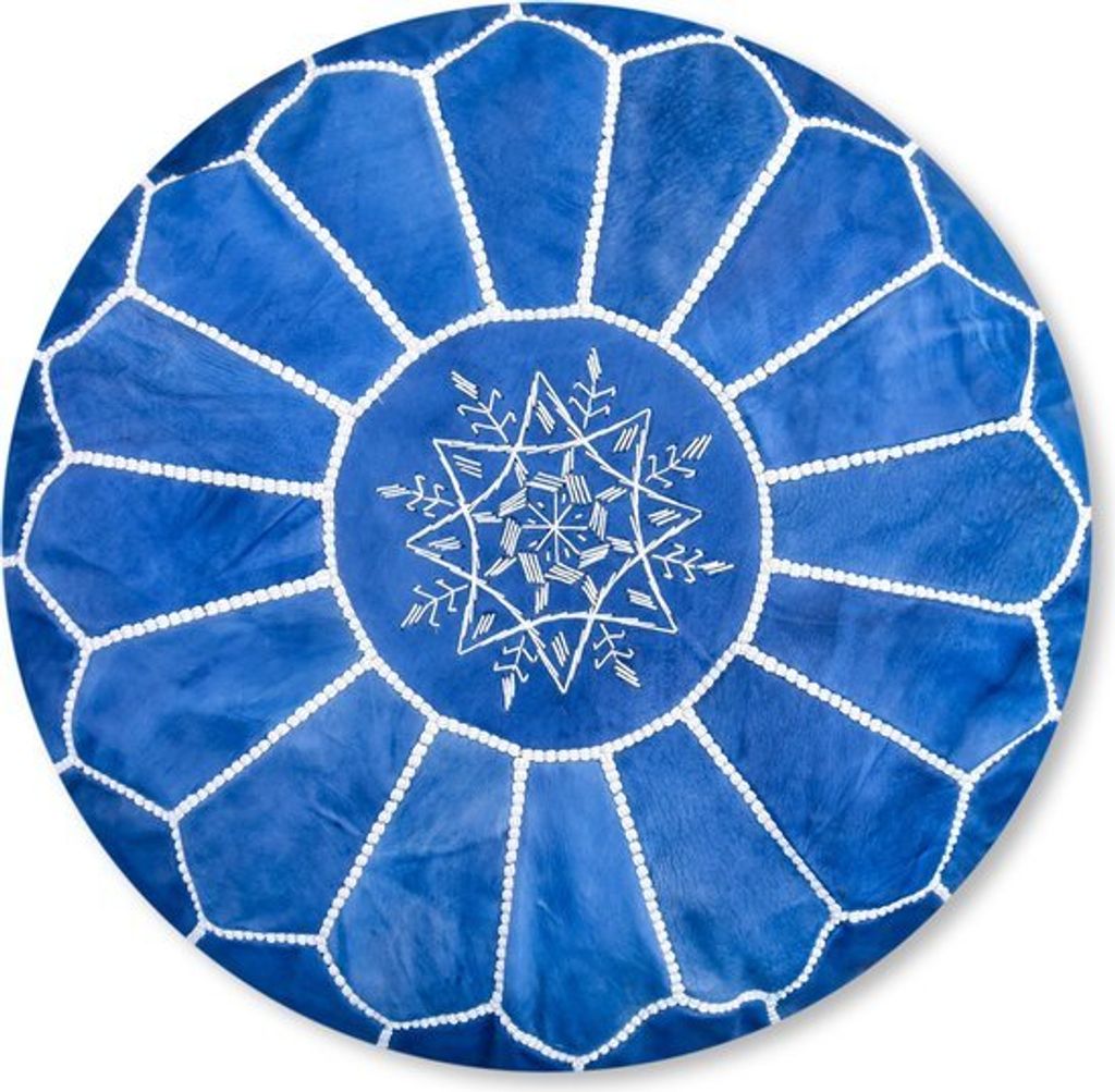Marokkanischer Echtleder Pouf - Himmelblau - Handgefertigt - gefüllt geliefert - Ottoman Sitzsack Fußhocker