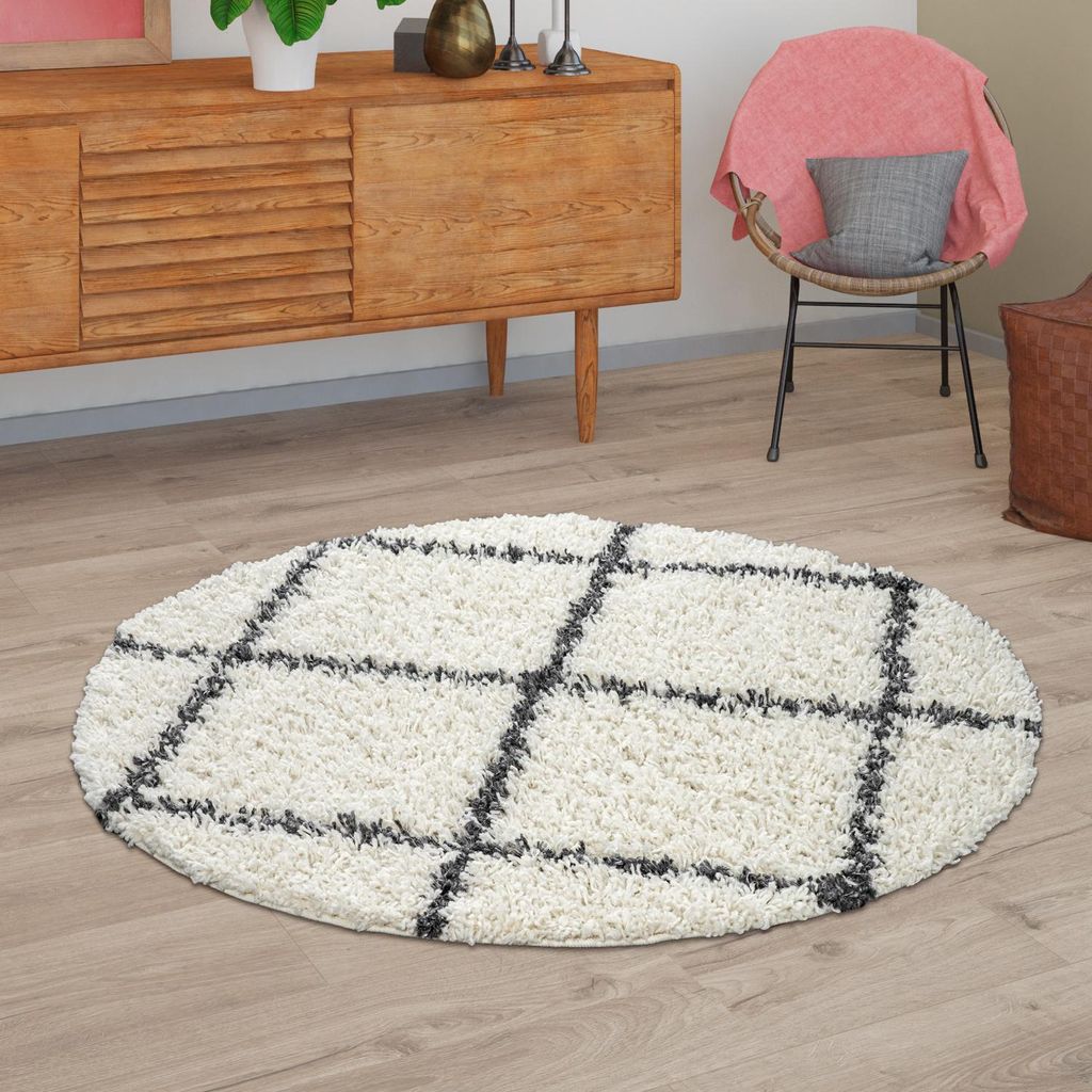 TT Home Wohnzimmer Hochflor Teppich Shaggy Modernes Rauten Produktbild 