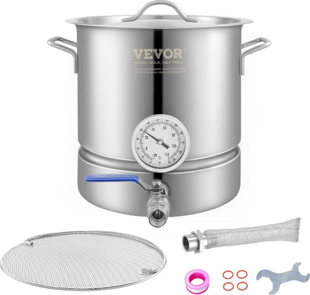VEVOR Bierbraukessel Bierbrauanlage 18,92 L Bierbrauset Maischekessel 280 x 290 mm, Edelstahl Bierbrauanlagen mit doppelter Temperaturanzeige & Fli...