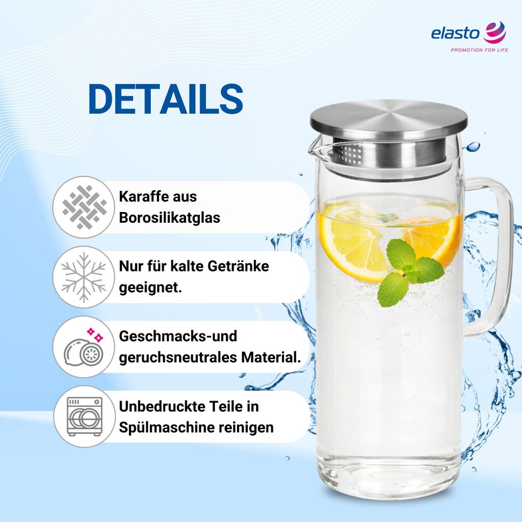 Glaskaraffe mit Deckel 1,5 Liter aus Borosilikatglas