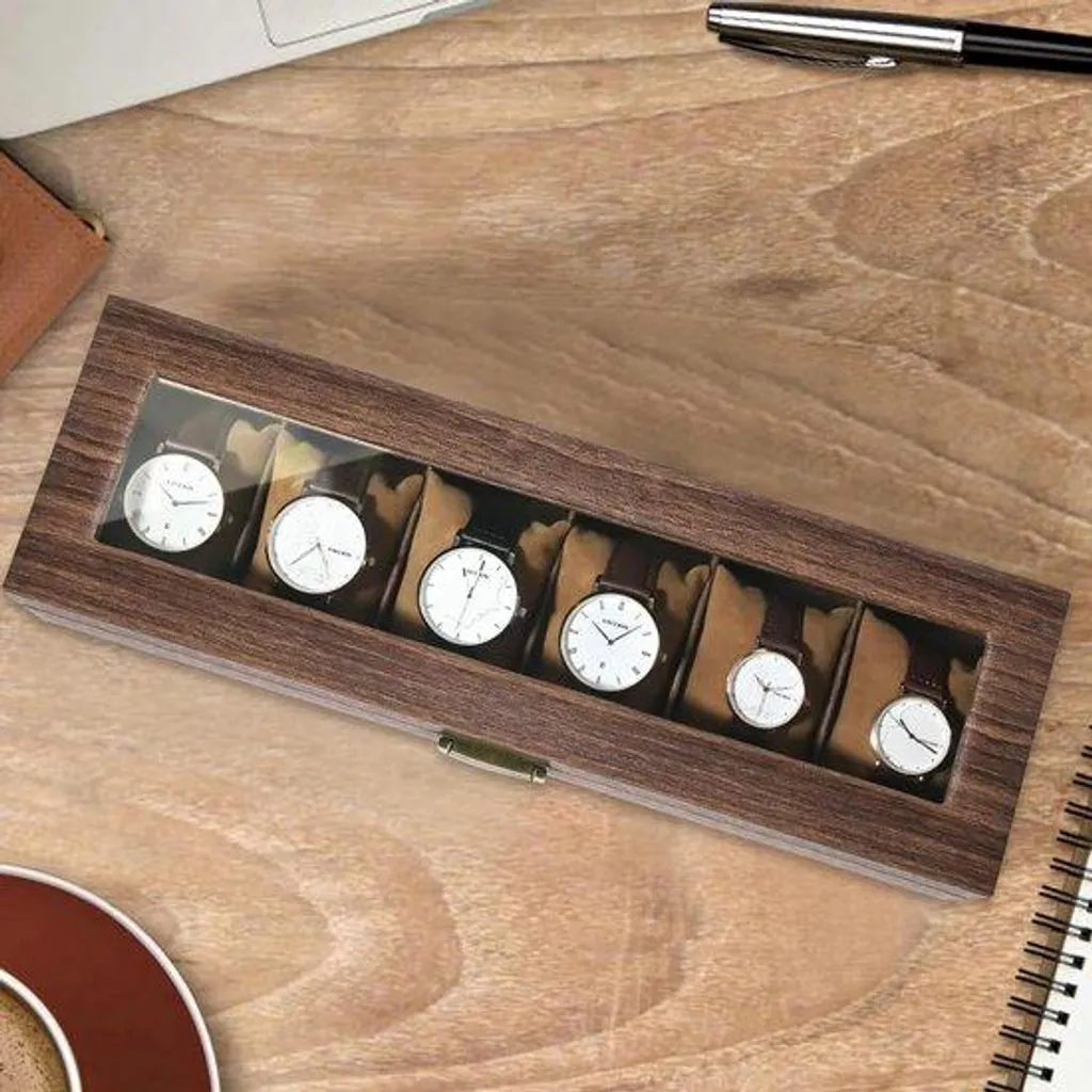 Coffret de rangement montres en bois et cuir PU pour 6 tocantes