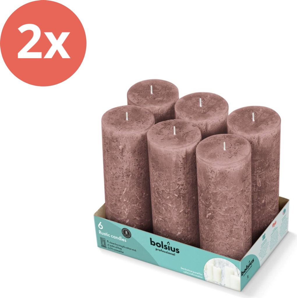 Bolsius - Rustikale Stumpenkerzen 190/68 - 6 Stück pro Packung - Wildlederbraun - Vorteilspack - 12 Stücke - 2 Verpackung