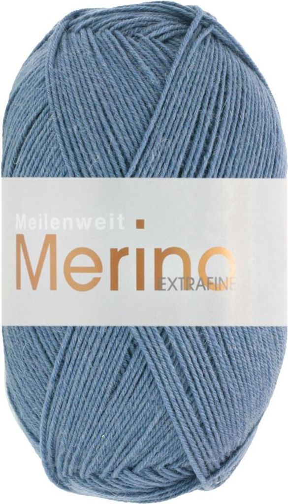 A ball of blue yarn with a white label.