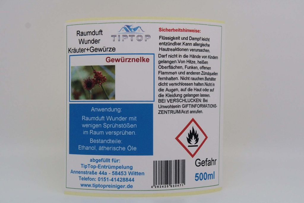 Raumduft-Wunder - 500 ml - Kräuter+Gewürze - mehrere Duftnoten zur Auswahl – Gewürznelke