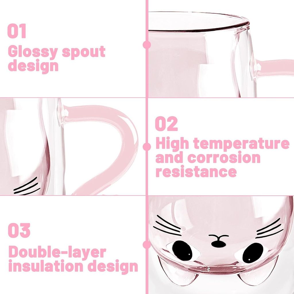 Katze Süße Tassen,Doppelwandige,Glas,mit Henkel Katze Produktbild 3