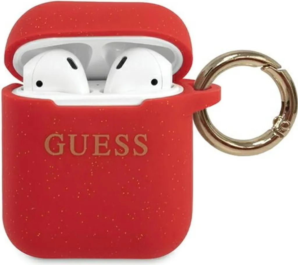 Custodia AirPods Guess Rossa Glitterata - Silicone Anti-Urto Certificato