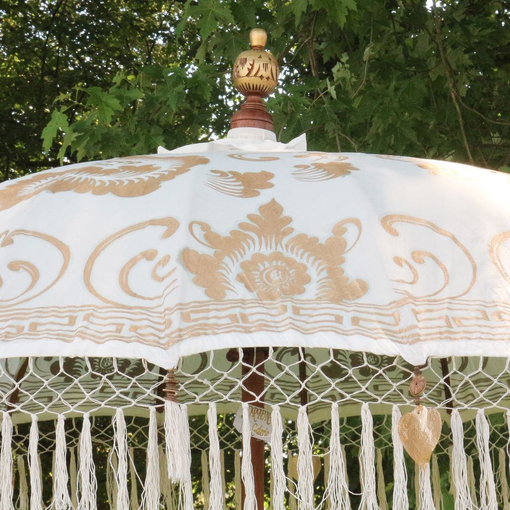 Sonnenschirm Bali Schirm 180 cm Weiß, Gold Bemalung Produktbild 4