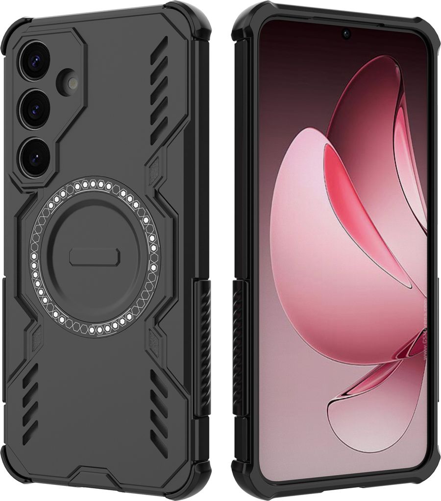 Magnetisch Hülle für Samsung Galaxy S25+, Hybrid PC TPU Bumper Stoßfestes Loch Wärmeableitung Handyhülle Schwarz