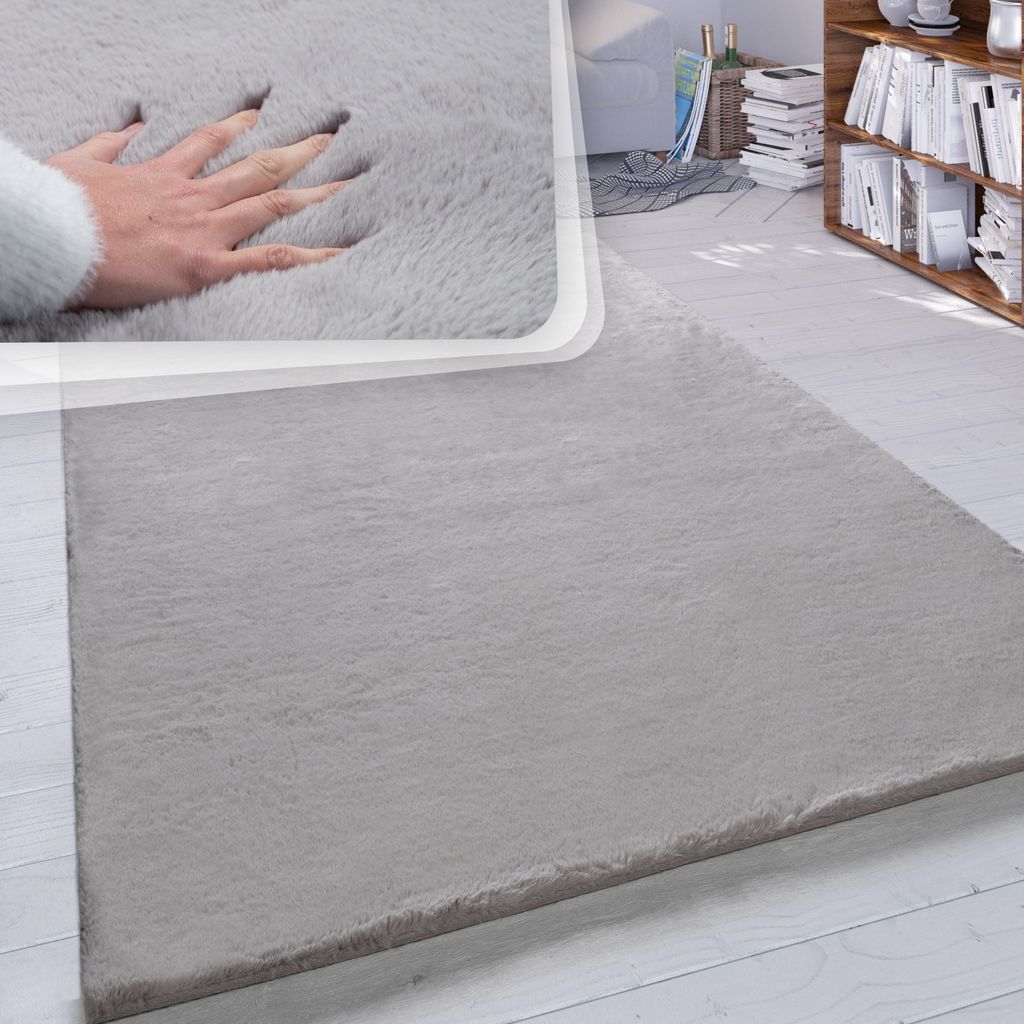 Hochflor Teppich Wohnzimmer Kunstfell Super Soft Einfarbig Grösse 140x200 cm