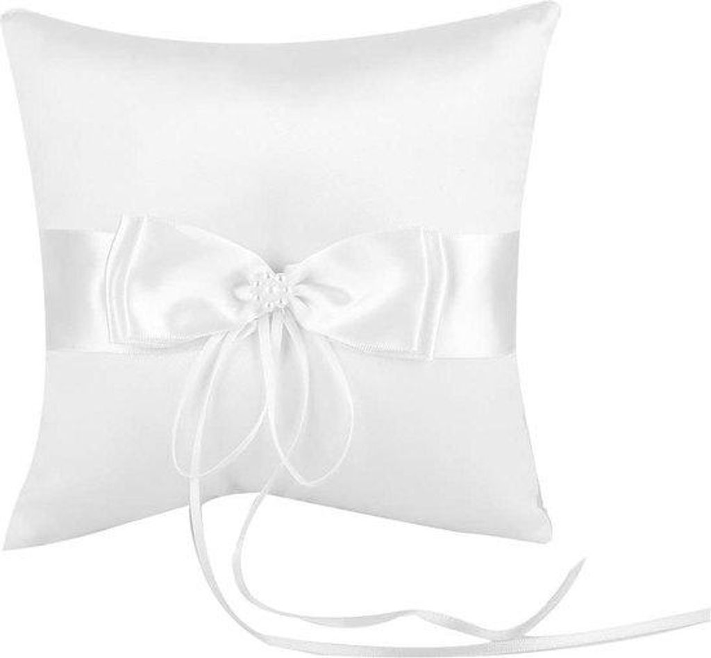 Elegantes Hochzeitskissen für Verlobungsringe, Eheringe und Accessoires - perfektes Hochzeitsgeschenk, 15 x 15 cm, weiß, Satin.