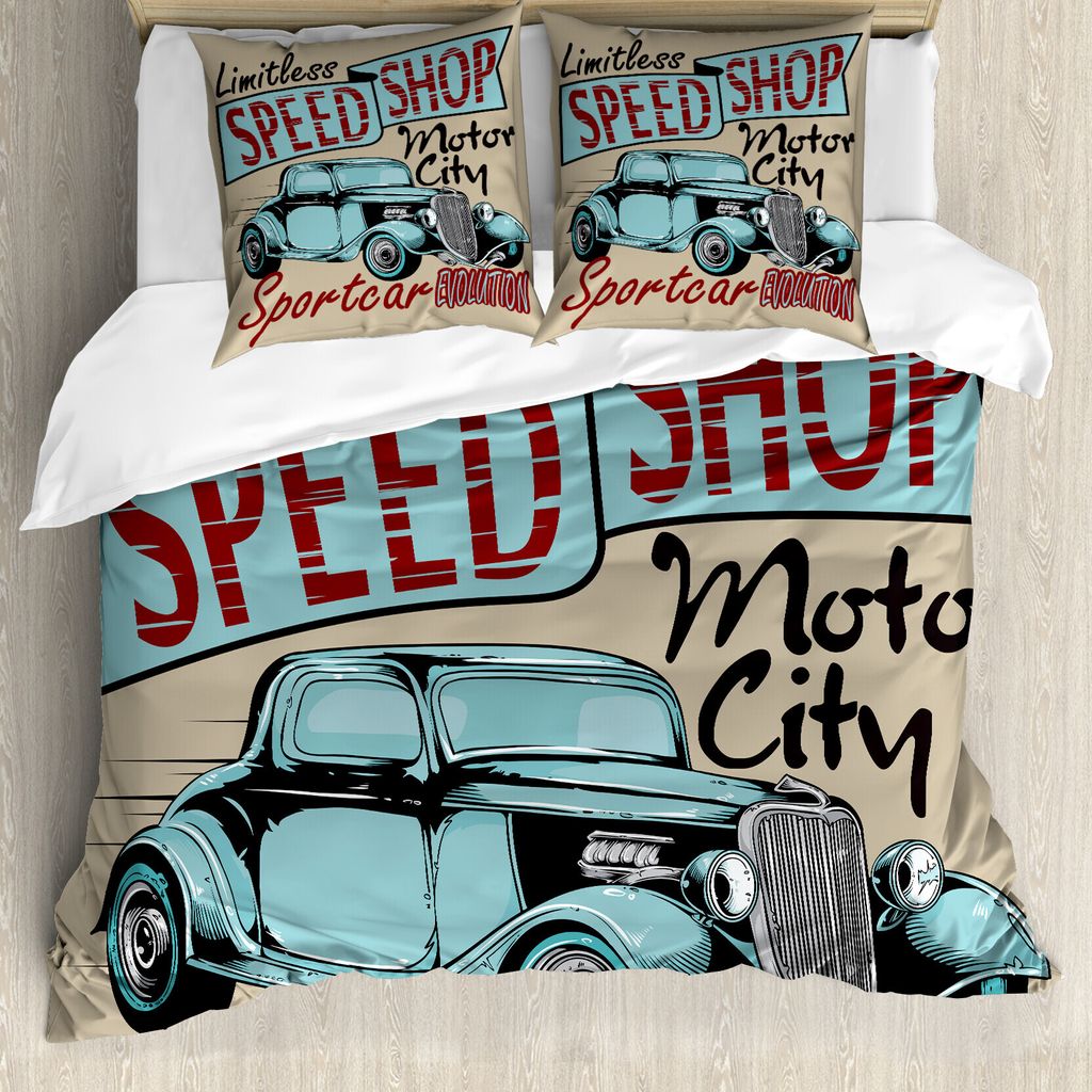 ABAKUHAUS Retro Bettbezug, Retro antike Sport, Milbensicher Allergiker geeignet mit Kissenbezügen, 200 cm x 200 cm - 80 x 80 cm, Teal Rotbraun