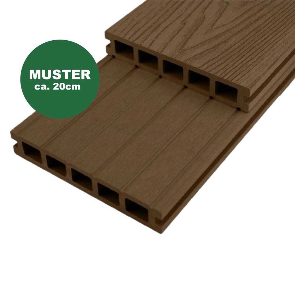 WOODSTORE24 WPC Terrassendielen Handmuster - 2 x 12 cm - Mykonos Braun, Holzoptik, Diele für Terrasse & Balkon