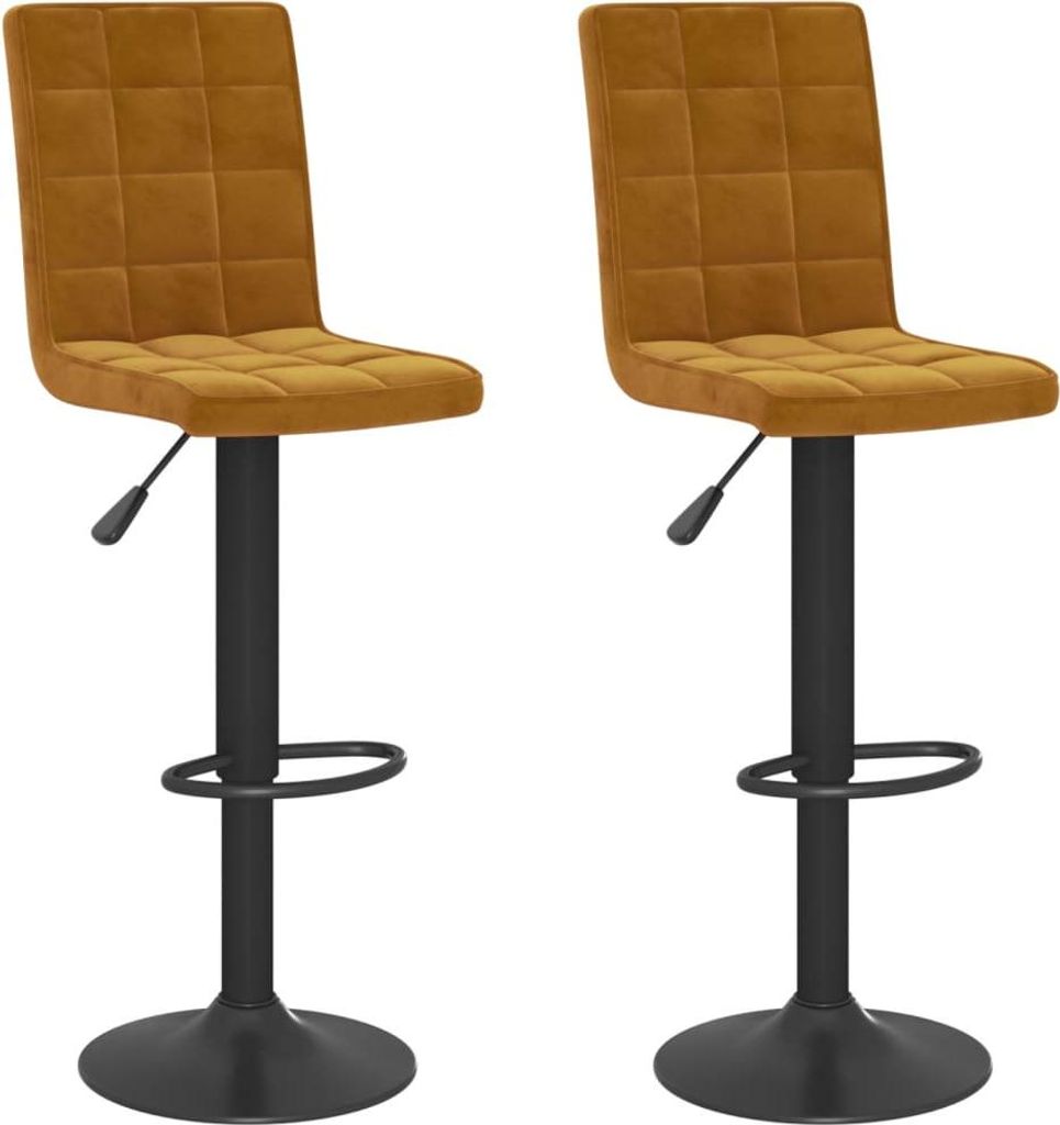 Two brown velvet bar stools with black bases are shown against a white background.