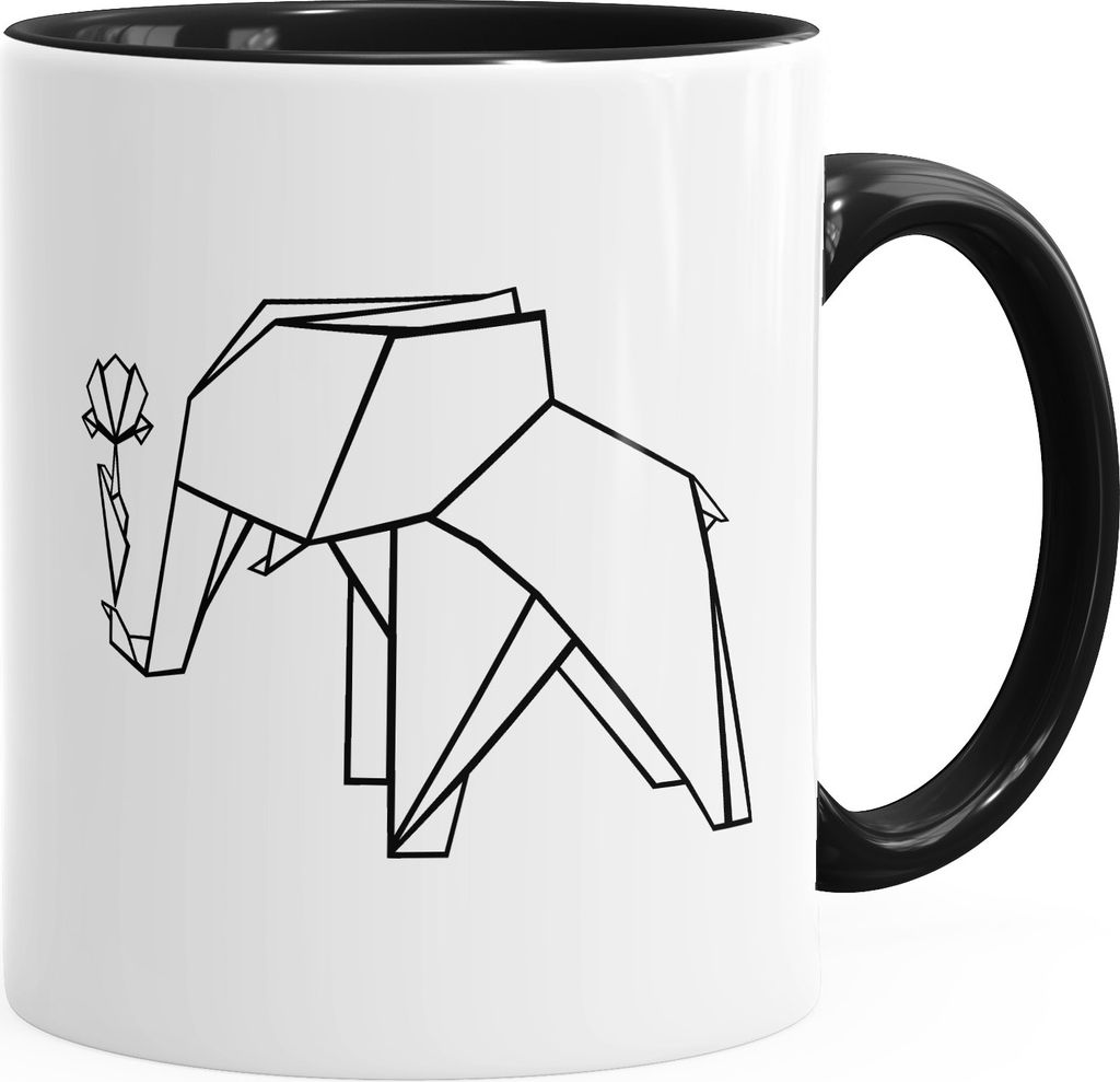 Geschenk-Tasse Origami Elefant mit Rose Polygon Kaffee-Tasse Keramiktasse MoonWorks schwarz unisize